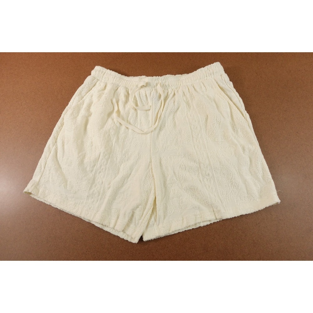 Forever 21 Mens Size Large Cream Textured Pocketed Drawstring 5" Shorts NWT